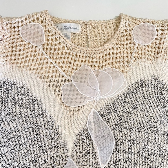 Vintage Ann Katrine Wool Angora Blend Mixed Knit Embellished Sweater 4 XS-Small - Picture 8 of 11